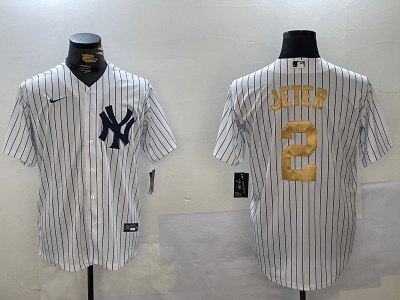 Men New York Yankees #2 Jeter White Stripe Fashion Nike 2024 MLB Jersey style 13